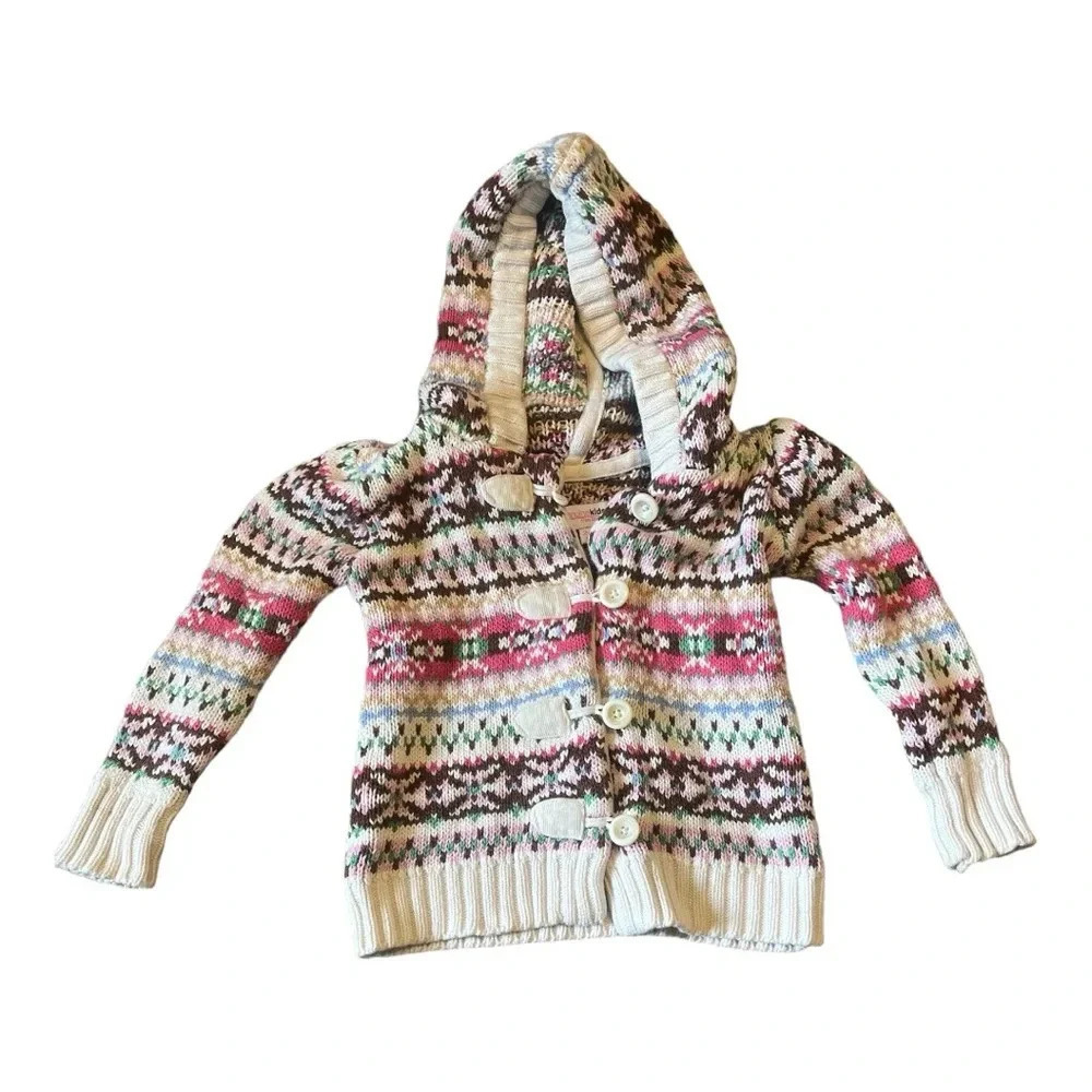 Genuine Kids Girls Multicolored Fair Isle Oshkosh Hooded Knit Cardigan S…
